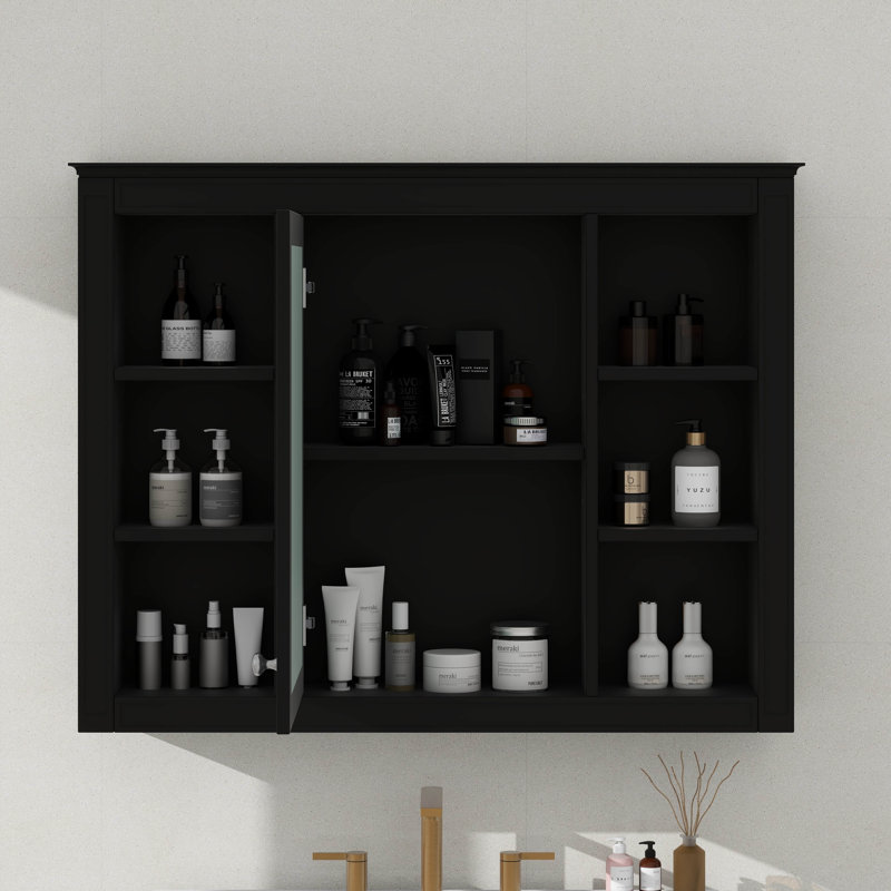 Wall Mounted Medicine Cabinet With Mirror And 6 Open Shelves