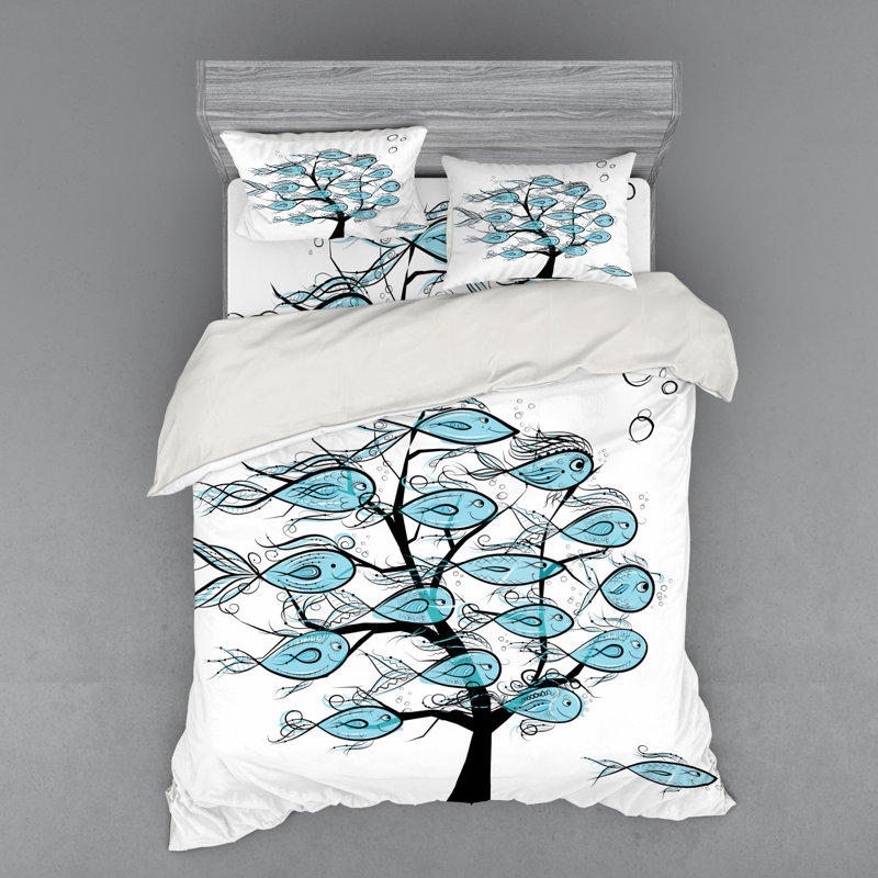Fish Coastal Polyester Duvet Cover, Queen Duvet Cover + 3 Additional Pieces