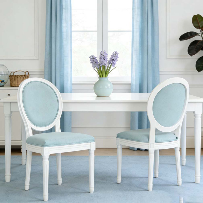 Ensemble de chaises de salle à manger, Bleu clair, Blanc
