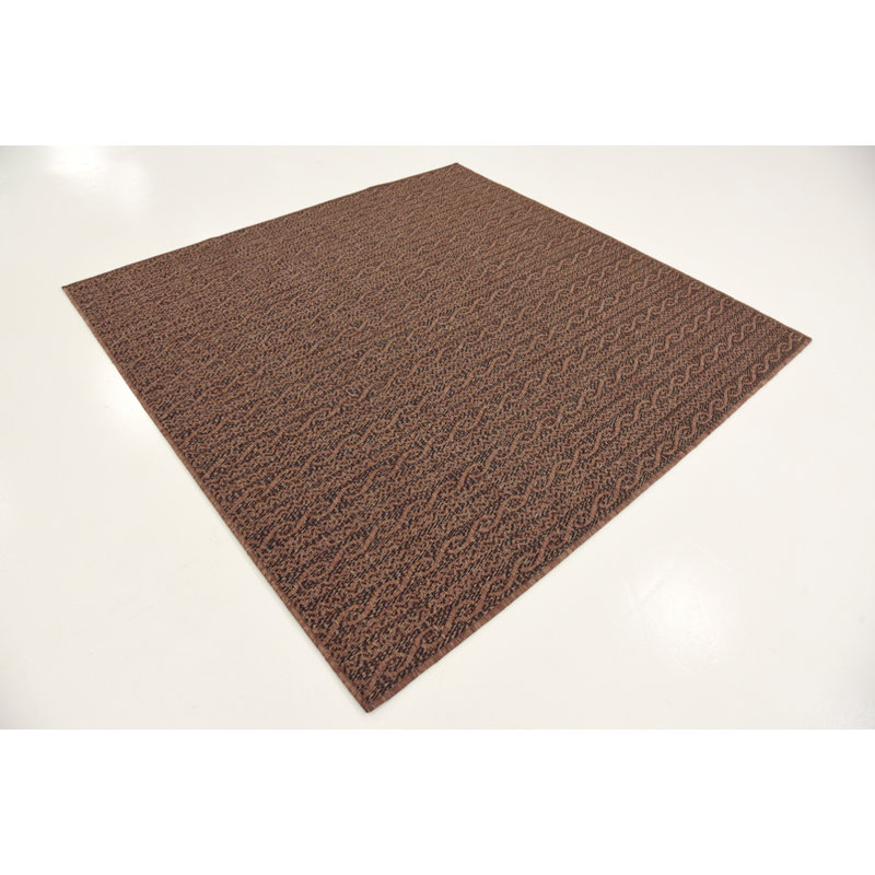 Snelling Abstract Indoor / Outdoor Rug, Square 6', Brown