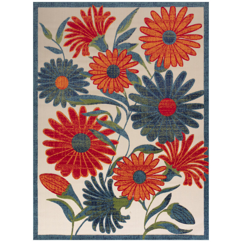 Tapis intérieur / extérieur floral Noleen, Rectangle 7 pi 10 po x 10 pi 6 po