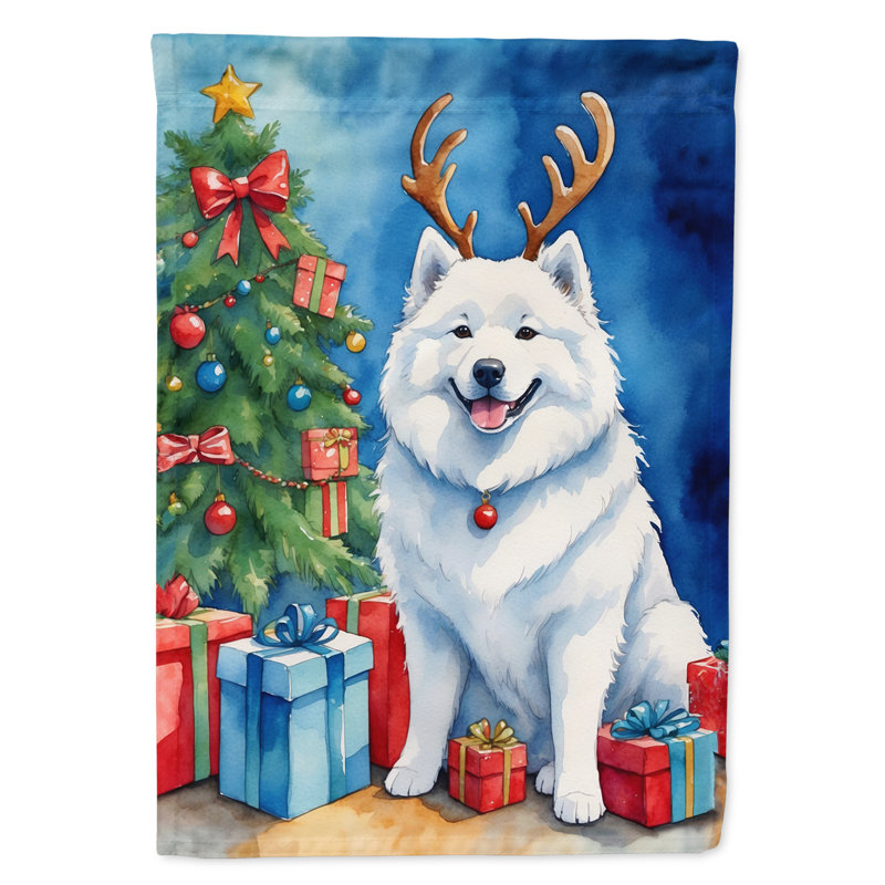 Drapeau de Noël maison de renne, Samoyède