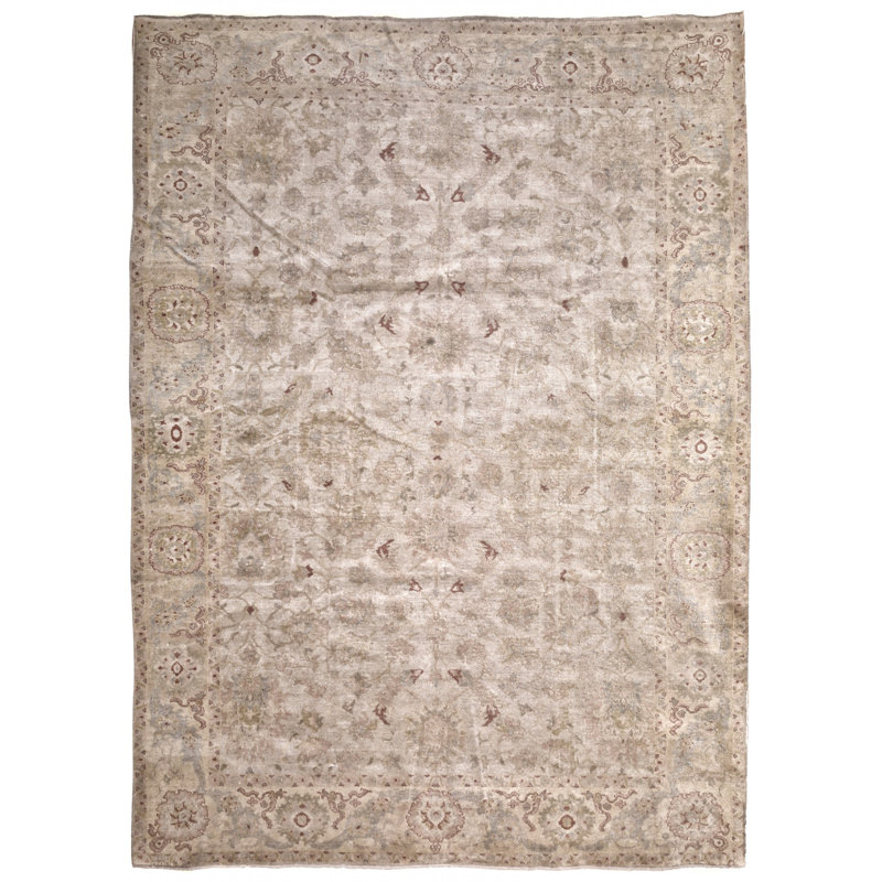 Tapis brun / beige / gris noué à la main 9 pi 2 po x 12 pi 3 po