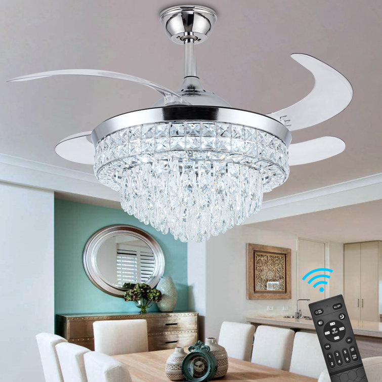 42" Francita 5 - Blade LED Smart Crystal Ceiling Fan with Remote Control and Light Kit Included