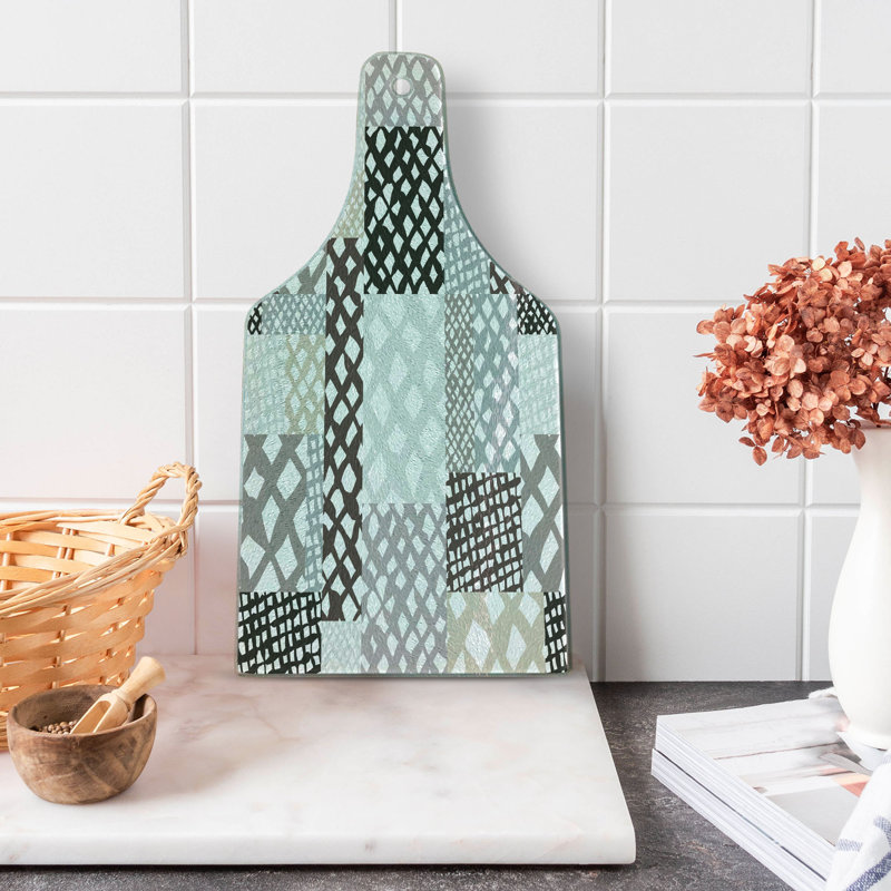 Ambesonne Retro Tempered Glass Cutting Board Patchwork Style Multicolor