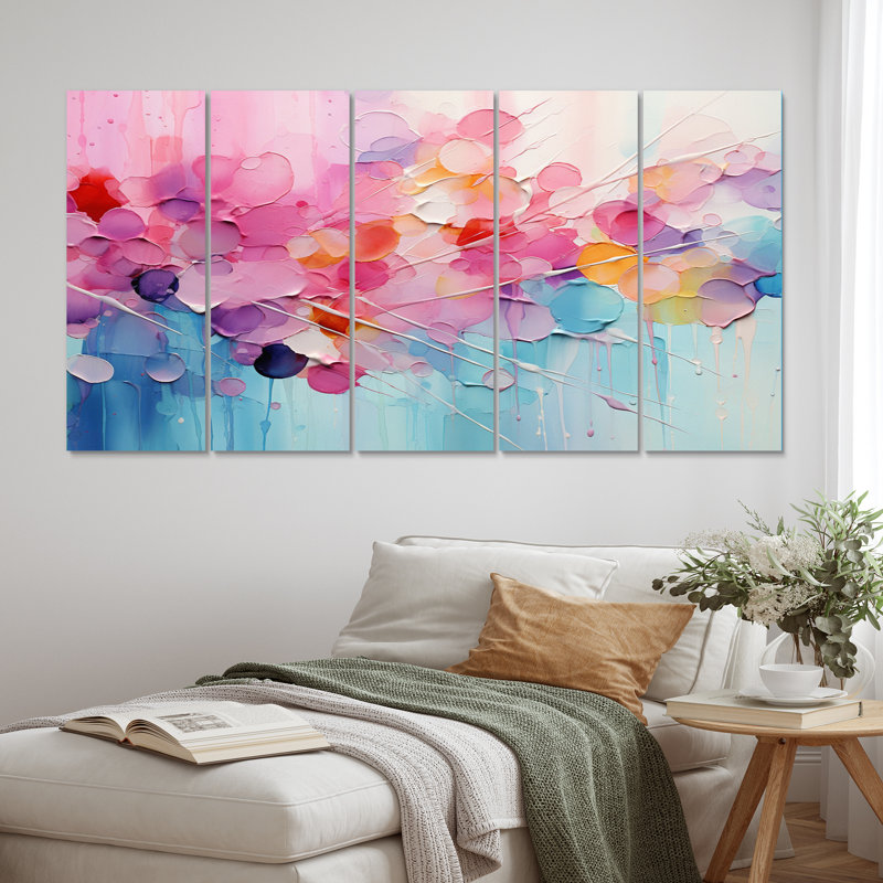 Pink Blue Pastel Patchwork - 5 Piece Wrapped Canvas Print