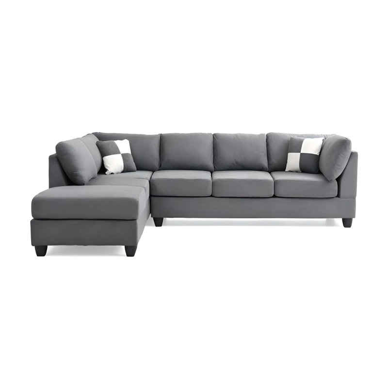 Canapé modulaire Malone (3 boîtes), Tissu gris, Orienté à gauche (vu de face)
