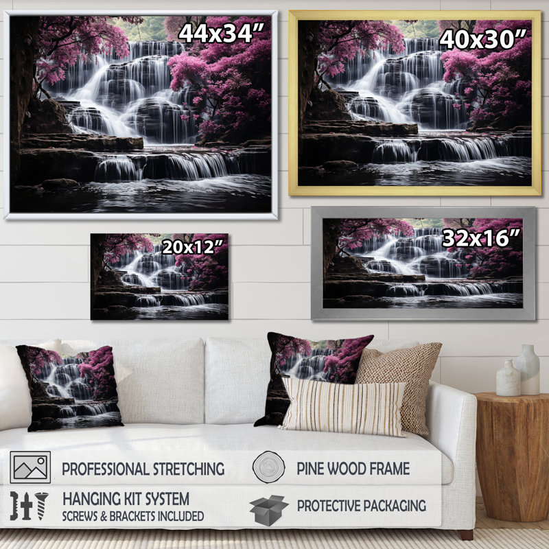 Waterfall Transcendent Beauty II, reproduction d'art sur toile, H 30 po x l 40 po, Cadre flottant noir