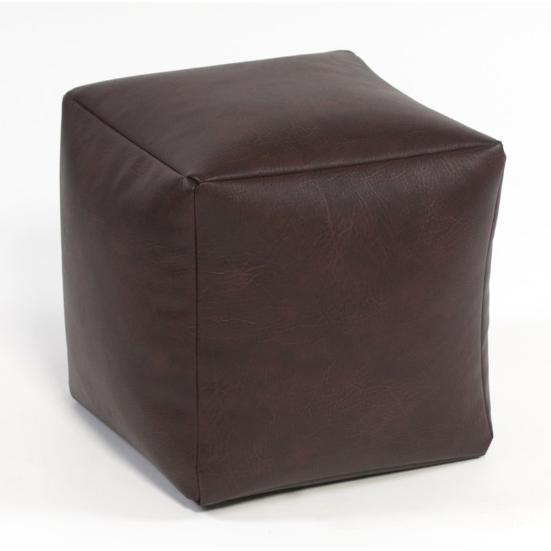 40cm Wide Faux Leather Square Pouffe Ottoman, Brown