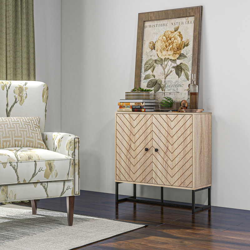 Collegiate Sideboard Buffet Cabinet with Chevron Doors Metal Base Natural