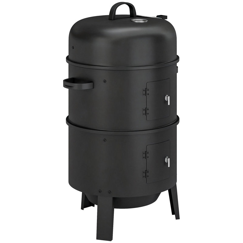 Outsunny 3-in-1 Vertical Barbecue Charcoal Smoker, BBQ with 2 Grill Grates