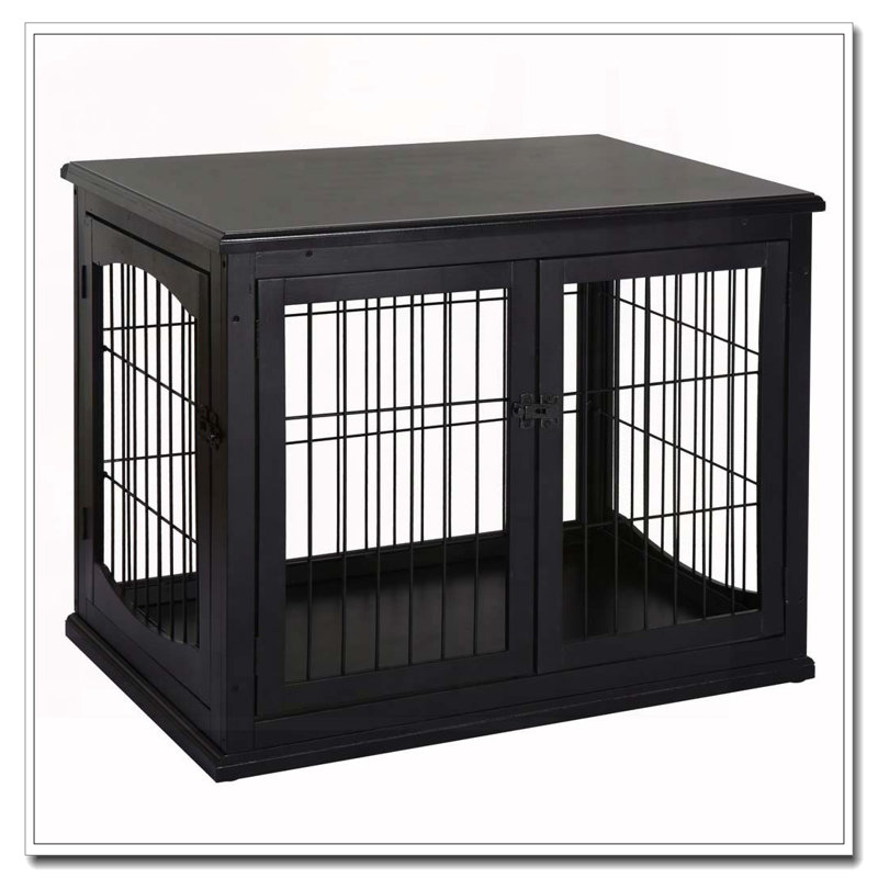 Mobilier pour cage de chien, petite table de bout pour cage de chien avec deux côtés qui s'ouvrent, porte verrouillable