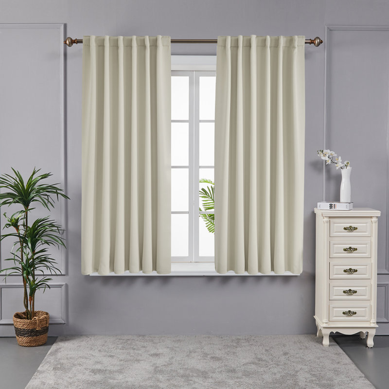 Taburao Back Tab Room Darkening Curtain Pair, 42" W x 54" L, Light Beige