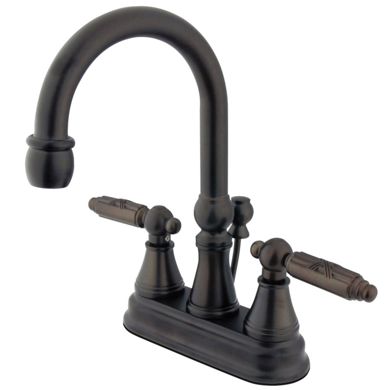 Kingston Brass Georgian Two-Handle 3-Hole Deck Mount 4" Centerset Bathroom Faucet with Brass Pop-Up, Oil Rubbed Bronze