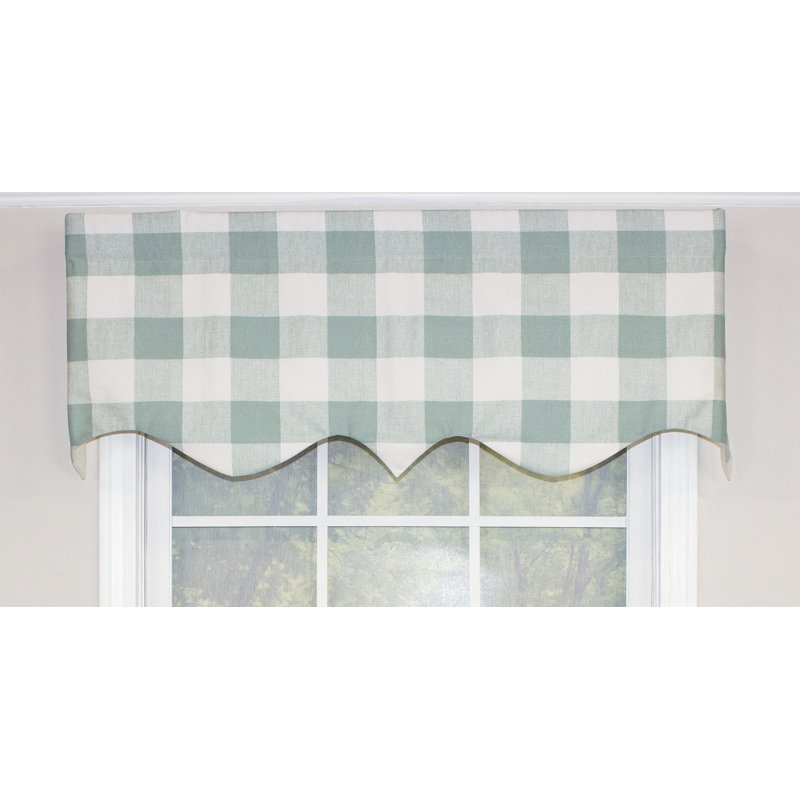 Haleyville Cotton Blend Checkered Scalloped Window Valance, Sage