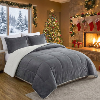 Fleece Throw Sherpa Blanket for Bed or Couch Oversized Weighted Warm Reversible Machine Washable Medium Weight Home Decor Giftable Throw,Dark Gray,108"x90"
