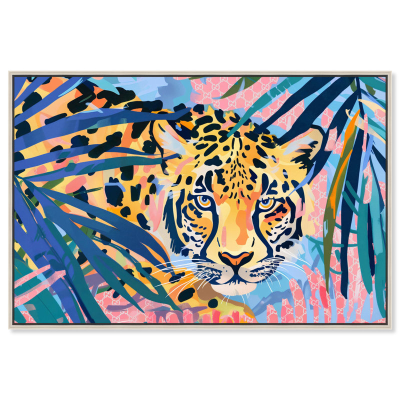 «Relaxing Cheetah Tropical Jungle Animals» par Art Remedy, Encadrement argenté, H 17 po x l 25 po