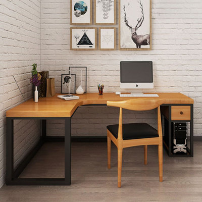 Bureau en coin en L en bois massif