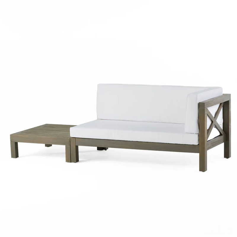 BRAVA X-BACK CORNER BENCH-R WITH COFFEE TABLE , WHITE, White Cushion/Gray Frame