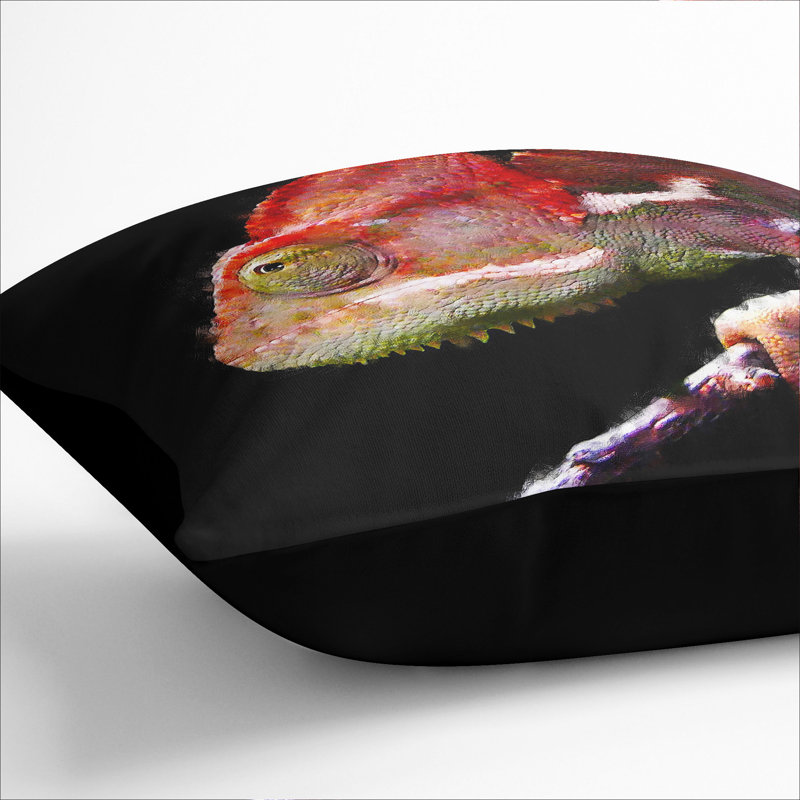 Chameleon Lizard Vol.2 Painting Square Throw Cushion, 55cm H x 55cm W x 20cm D, Black