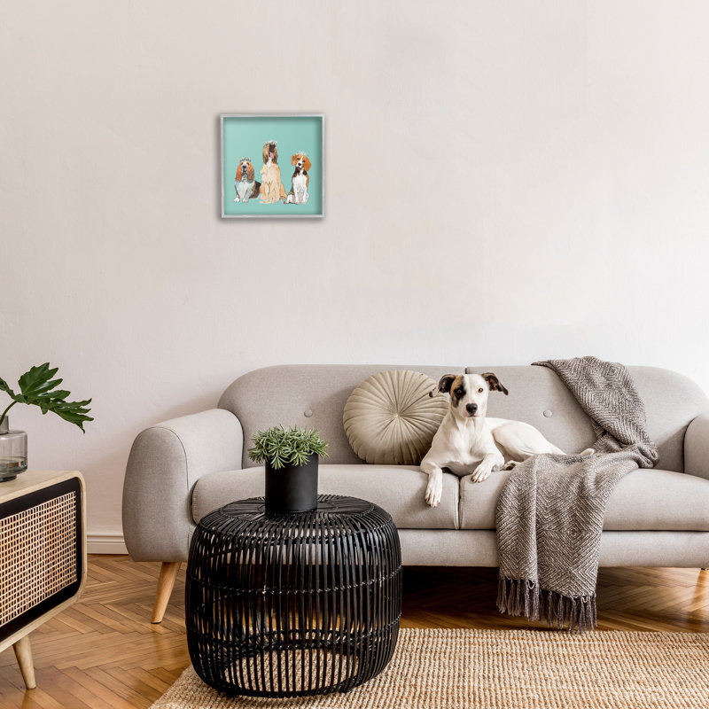 Regal Dogs with Crowns Canvas Print in Gray Frame