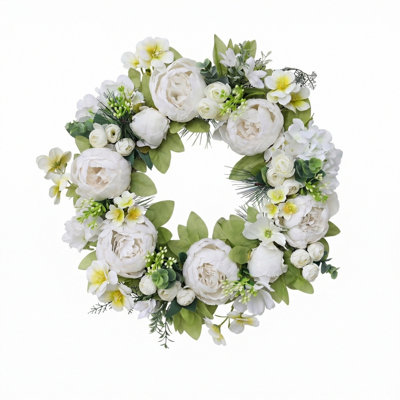 Couronne florale artificielle blanche 18 pouces