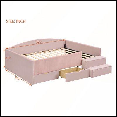 Structure de lit de jour simple rembourrée avec 2 tiroirs de rangement, gris, parfaite pour les chambres d'enfants et peu encombrante