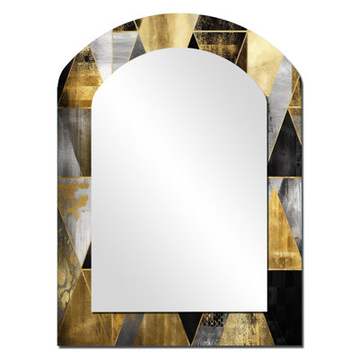 Gold Geometric Order II - Geometric Asymmetrical Decorative Wall Mirror, Modern Freeform Mirror, Printed Metal Art