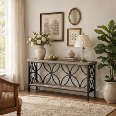 Console à deux niveaux, table basse industrielle de 180 cm (70,9 po) à placer derrière le canapé
