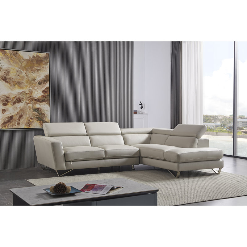 Canapé et méridienne 30 po faisant face à la droite 30 po, Cuir véritable gris