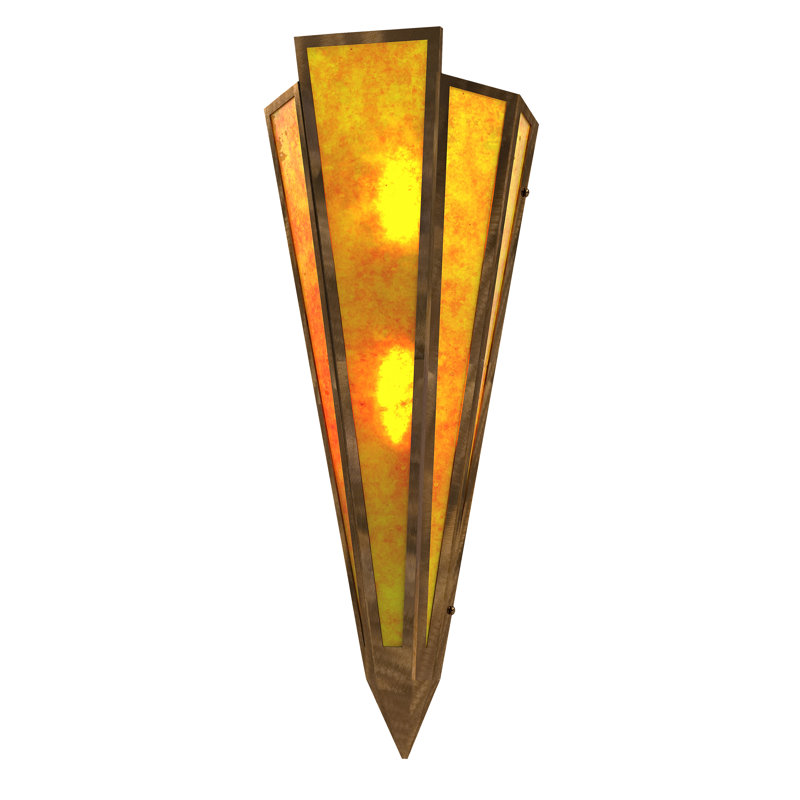 2 - Light Flush Mounted Sconce, Antique Copper, Amber