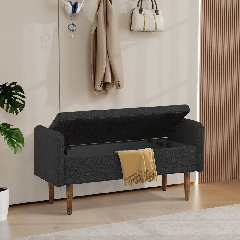 Upholstered Storage Bench, Black
