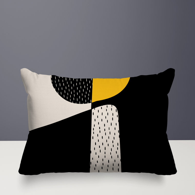 Coussin lombaire réversible intérieur / extérieur Vikka, H 18 po x l 25 po, Jaune / noir / blanc cassé