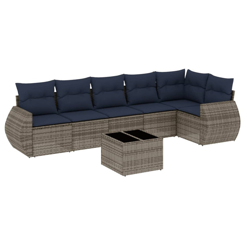  Ensemble de canapé de patio 7 pièces avec coussins en rotin de polyester gris