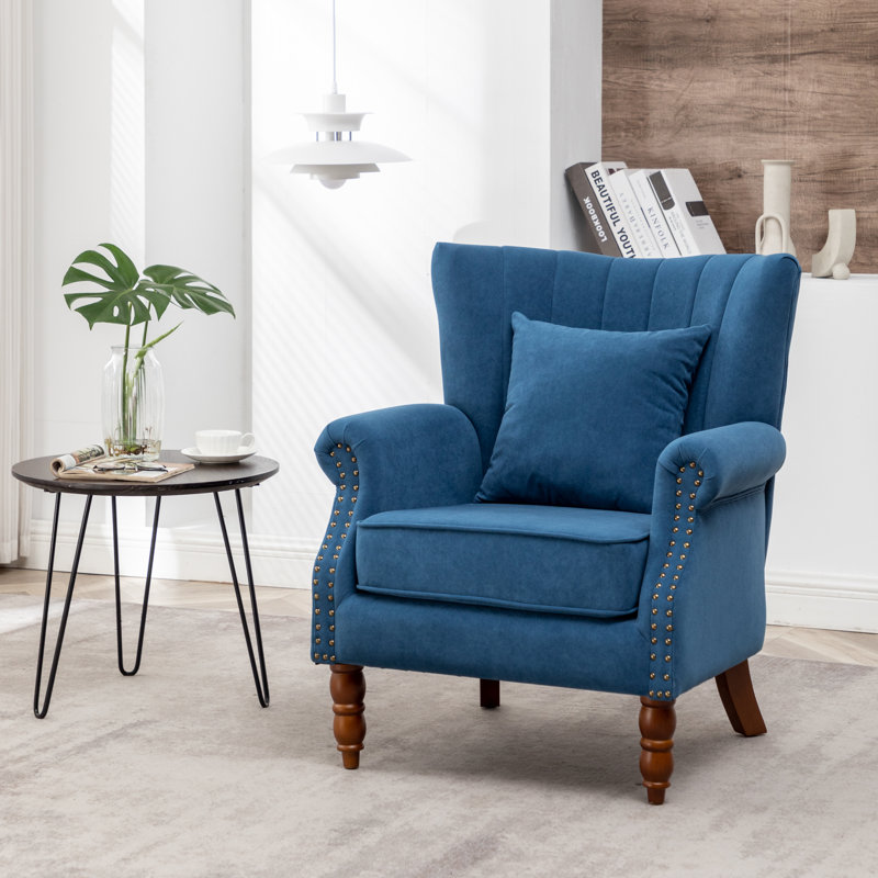 Johnathan 73.66Cm Wide Velvet Wingback Chair, Blue Velvet