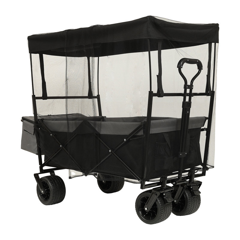 Chariot pliable robuste tout-terrain pour camping 480 lbs avec auvent et moustiquaire, Oui, Noir