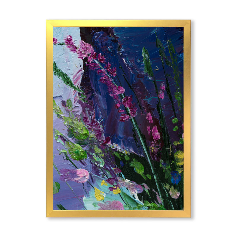 Décoration murale abstraite mauve et verte II - Toile traditionnelle, H 32 po x l 16 po x P 1 po, Cadre photo doré