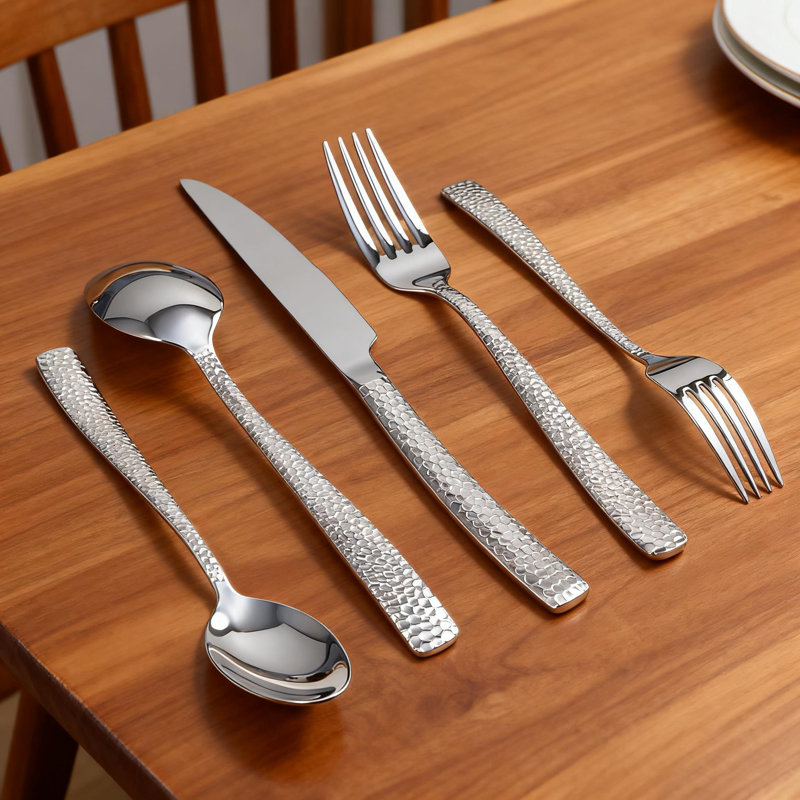 Ensemble de couverts 20 pièces en acier inoxydable martelé pour 4, couverts de qualité alimentaire avec poli miroir, lavable au lave-vaisselle pour la maison et le restaurant