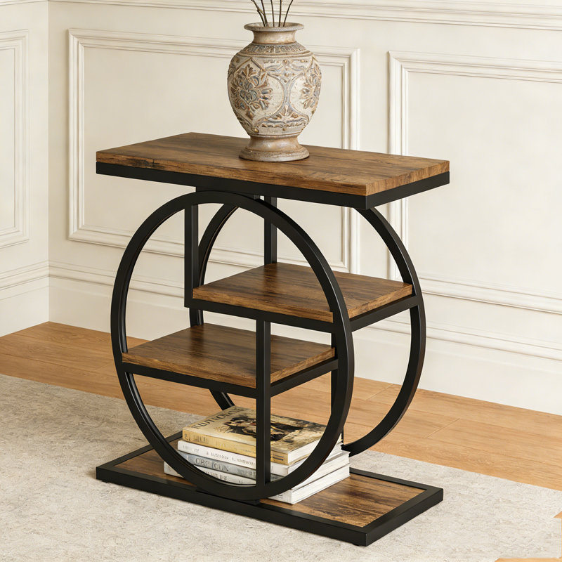 4-Tier Wood End Table With Storage Shelves, Rustic Brown