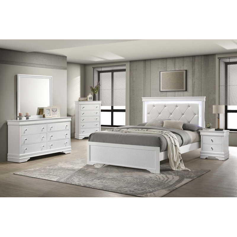 Ensemble de chambre à coucher avec tête de lit à DEL, Blanc