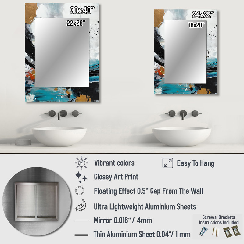 Exploring Boho Simplicity III - Abstract Decorative Mirror, Gray Wall Mirror, Printed Metal Art, 40" x 30"