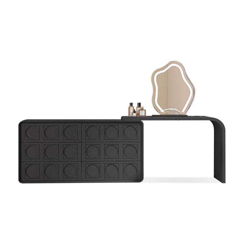 Coiffeuse avec miroir lumineux, 6 tiroirs, Noir