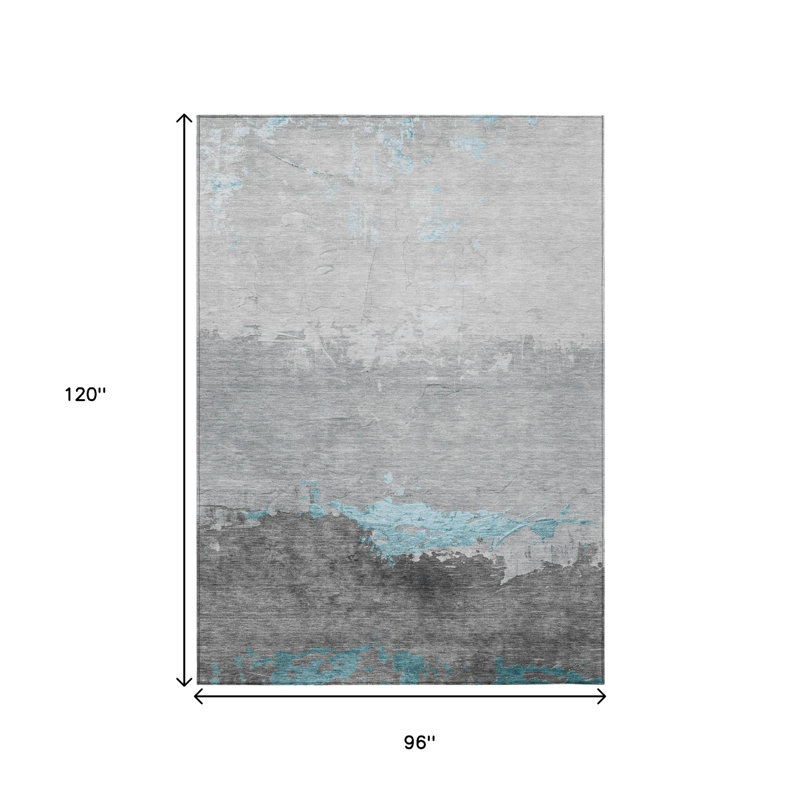 Tapis d'extérieur lavable abstrait bleu sarcelle 8 pi x 10 pi bleu et gris
