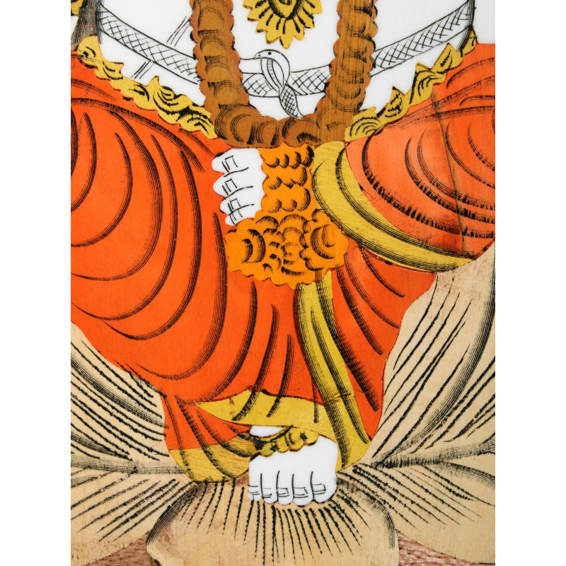 19 po Ganesha assis sur une couleur naturelle de lotus sur un panneau de bois avec incrustations - Art mural décoratif traditionnel indien traditionnel