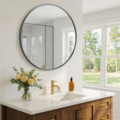 30 Inch Round Black HD Accent Mirror with Aluminum Alloy Frame Shatterproof Film Bathroom Vanity Mirror