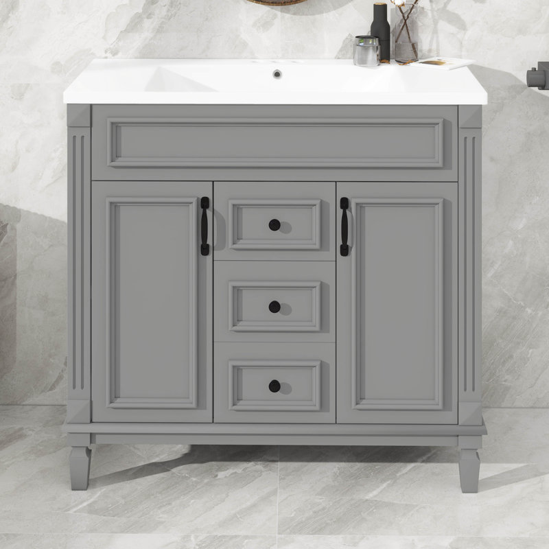 Meuble-lavabo de 36 po avec lavabo supérieur, conception moderne, Gris