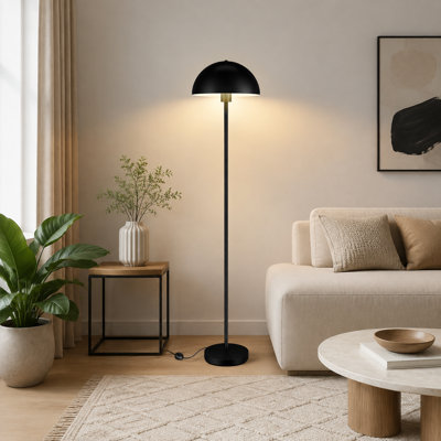 Black 66" metal mushroom floor lamp with industrial brightness, footswitch, mid-century modern styling, and E26 base; tall corner standing light for living rooms, bedrooms, and nurseries. NO BULB.