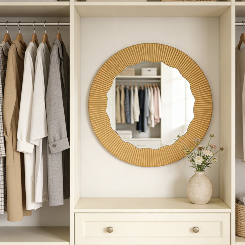 Modern Round Wall Mirror With Textured Frame, 27.6" Decorative Accent Mirror For Living Room, Bedroom & Entryway