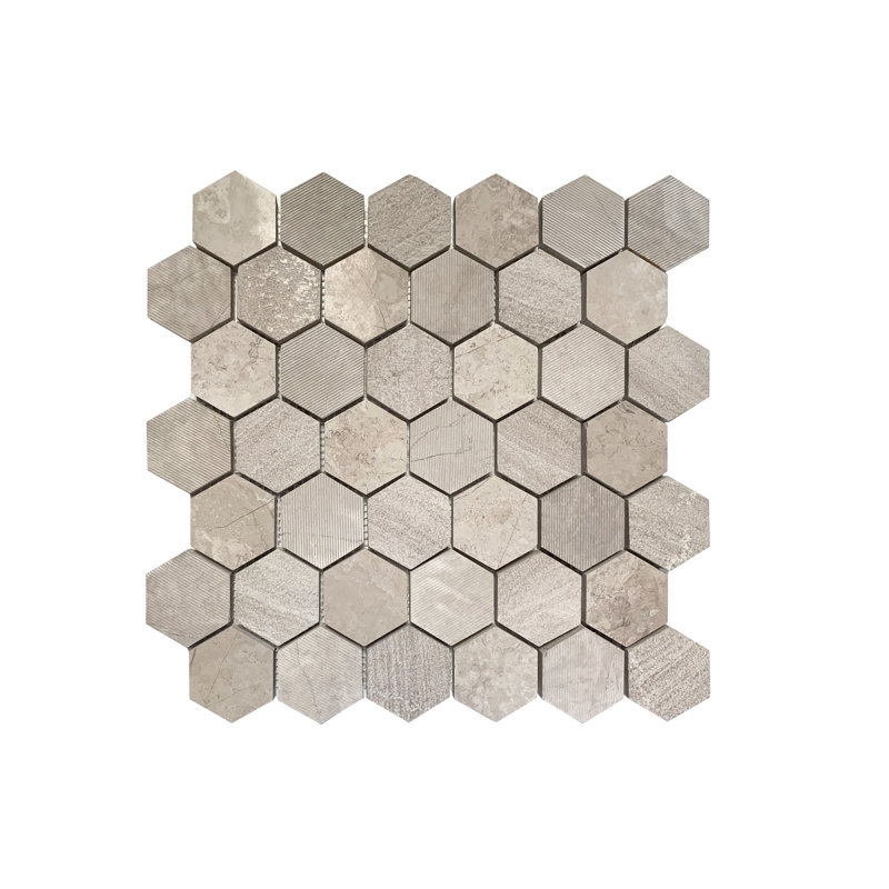 Crema Marfil Hexagon 2" Multi-Finished Marble Mosaic 12"x12" Floor and Wall Tile, Gold