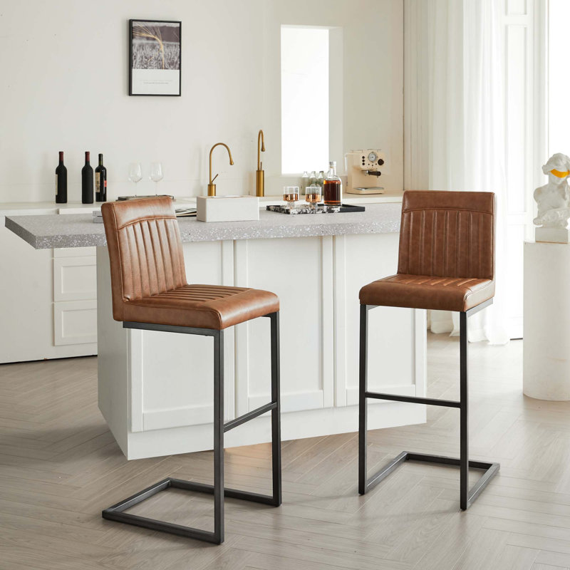 Tabouret de bar rembourré avec structure en métal noir robuste pour îlot de cuisine, salon et pub (ensembles de 2 pièces)